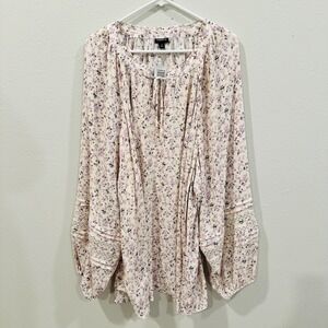 Torrid Womens‎ 5X Cream Floral Print Long Sleeve Gauze Tie Neck Dress - NWT Boho